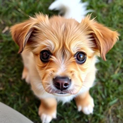 Cute dog with brown eyes and a white tail