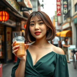 Nini Lee: drinking bubble tea in a Korean street