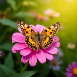 a butterfly on a flower green field