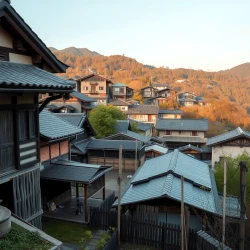 a view of a rural village in japan from faraway