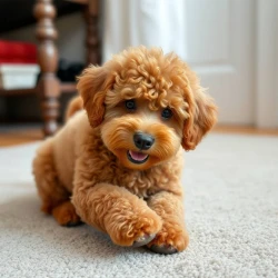 brown poodle dog play on the carpet