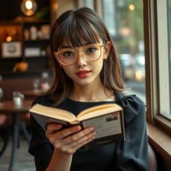 Jane Doe: reading a book in a real coffeshop