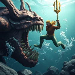 3D Aquaman fight with monster in the sea